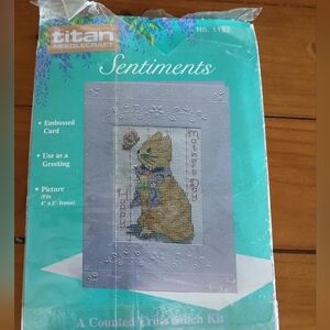 VINTAGE 1988 Sentiments Cat Happy Mothers Day Card Cross Stitch Kit *NEW*